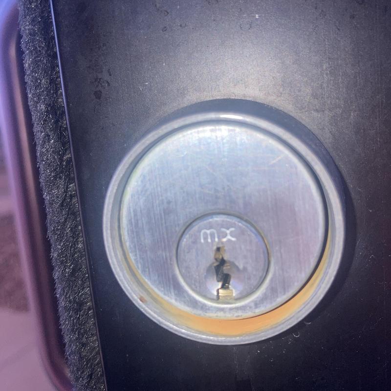 Commercial door lock with keyhole close-up