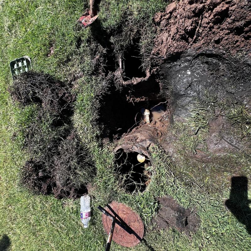 Water service line leak excavation and repair site