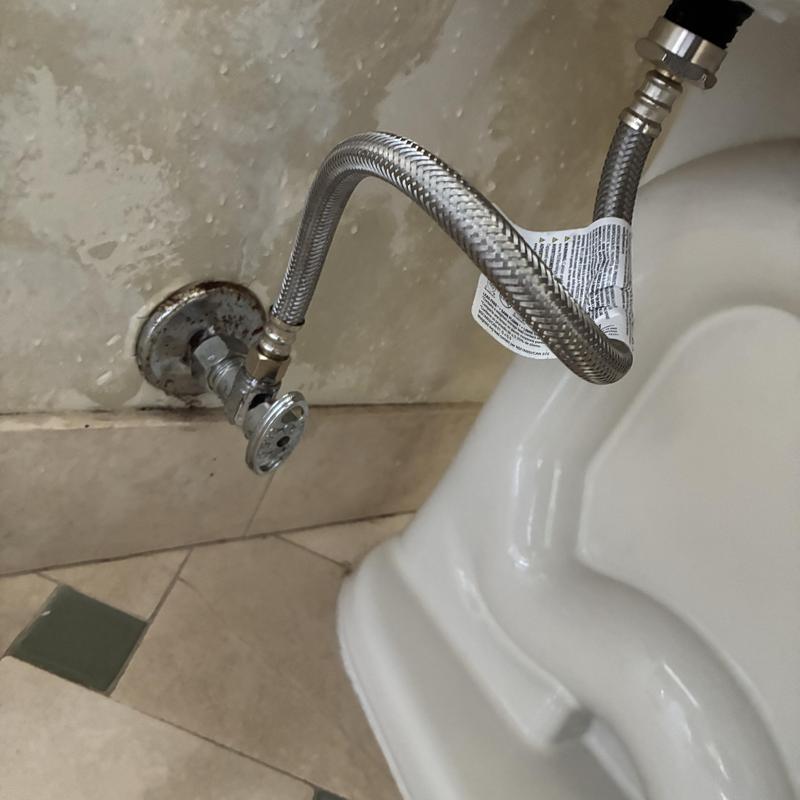 Toilet supply line installation with shutoff valve