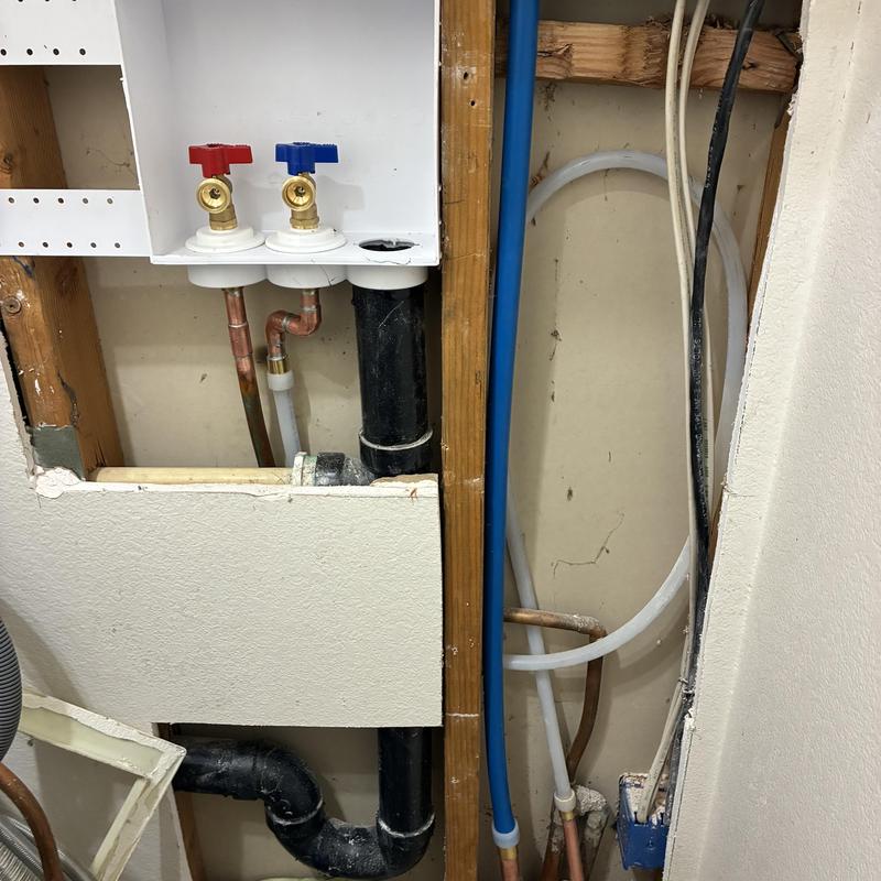 Cold water supply valves and slab leak area exposed