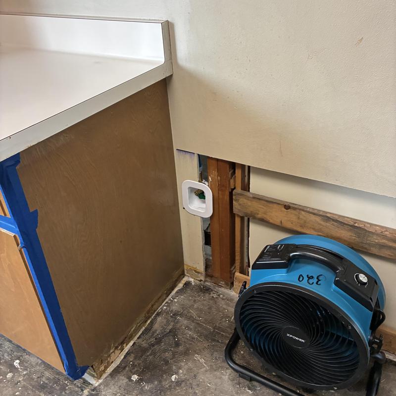 Cold water supply line behind wall with drying fan Cold water supply line behind wall with drying fan