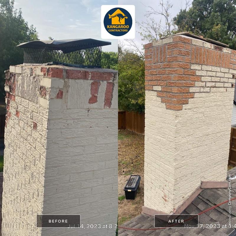 Brick chimney repair and new chimney cover installation Brick chimney repair and new chimney cover installation