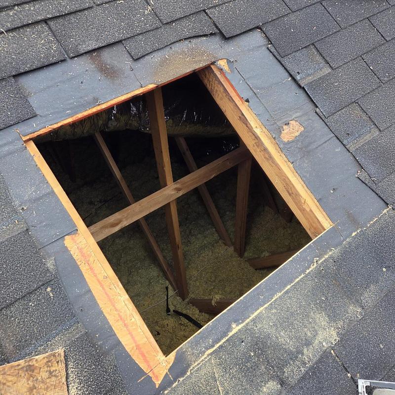 Roof decking removal with exposed attic framing