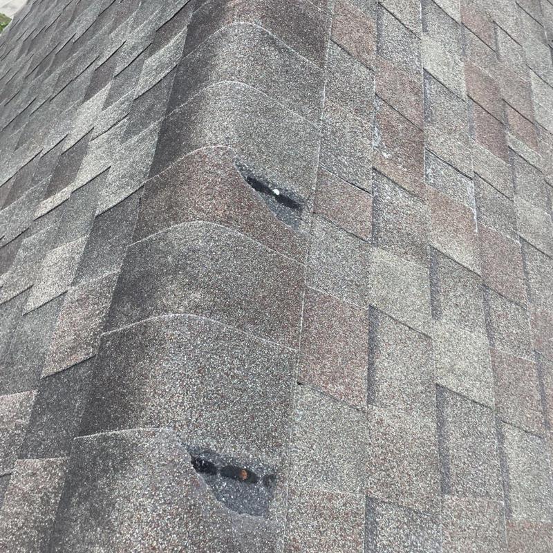 Asphalt ridge cap shingles with exposed nail heads