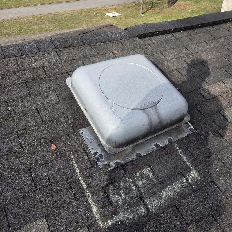 Powered roof vent fan and damaged shingles replacement
