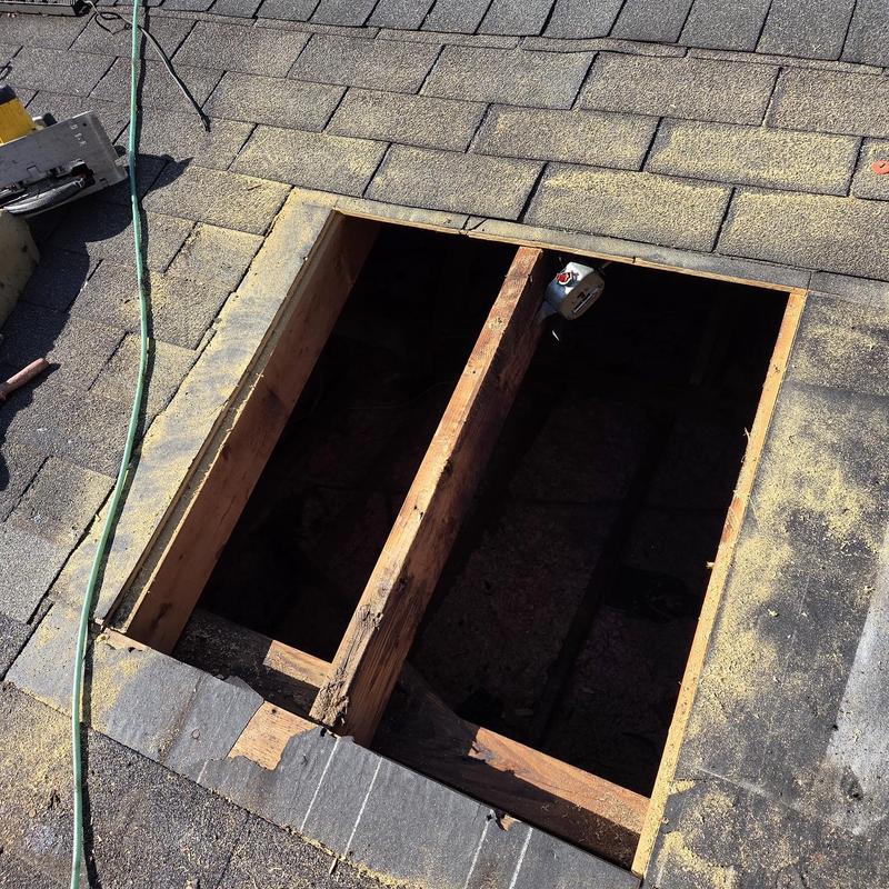 Roof decking replacement with removed vent fan hole