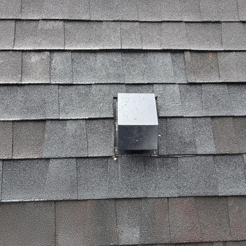 Dryer vent termination on asphalt shingle roof