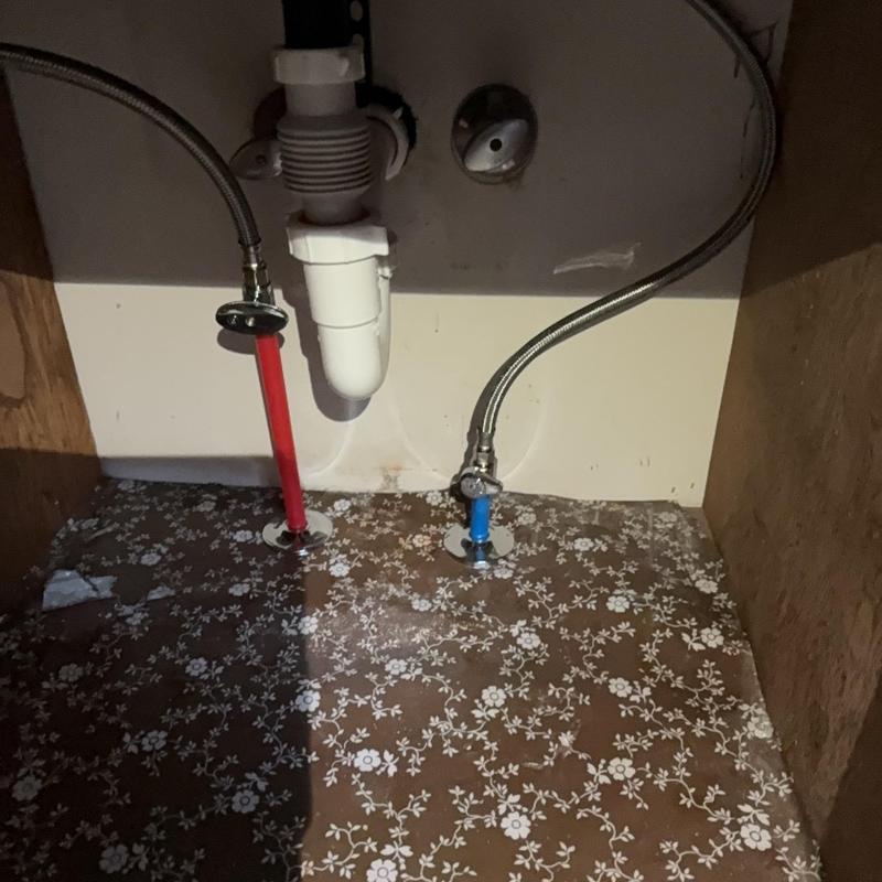 Kitchen sink water supply lines with shutoff valves