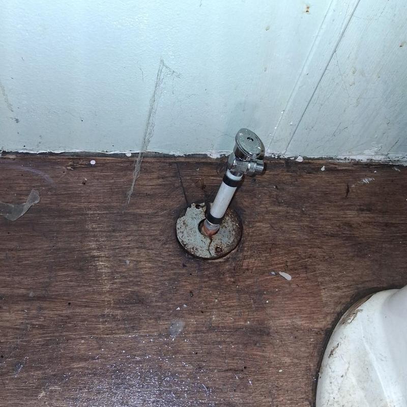 Shutoff valve and water line installation on floor base