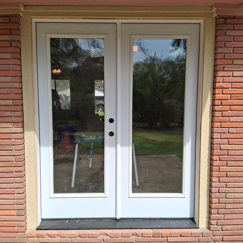 Hardie board trim around exterior glass door