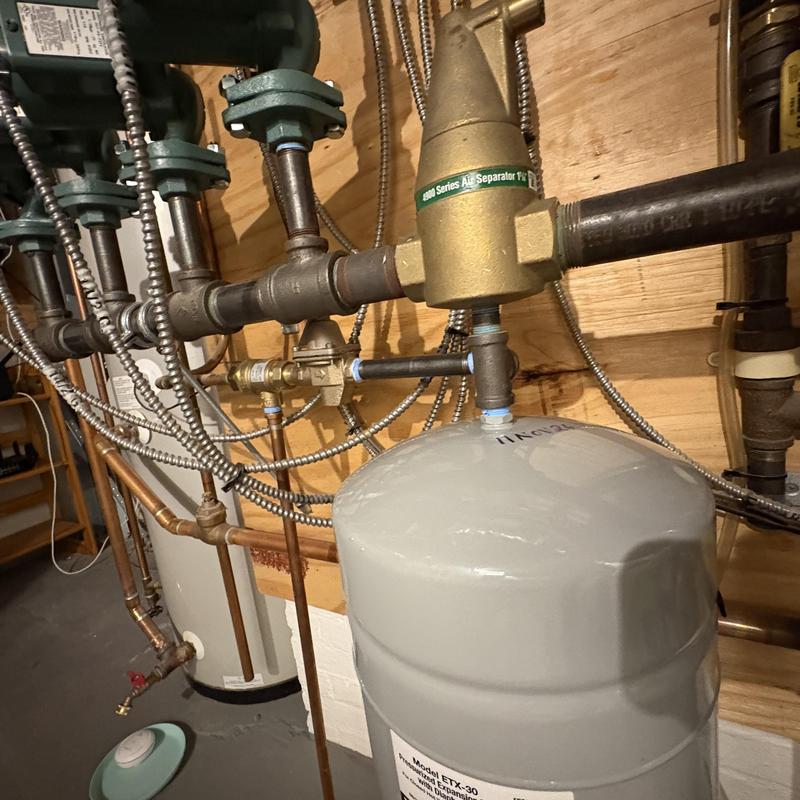 Expansion tank and brass air separator on boiler system