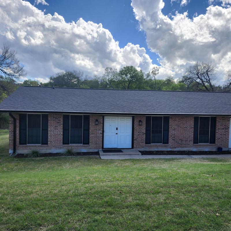 GAF 30 yr HDZ charcoal shingle roof on brick house GAF 30 yr HDZ charcoal shingle roof on brick house