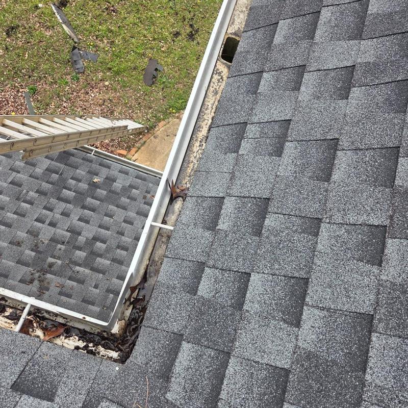 Asphalt shingle roof with ladder and gutter cleaning