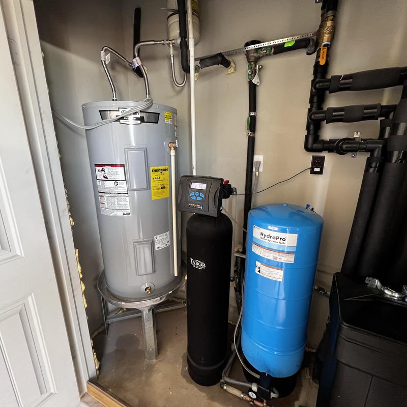 AO Smith electric water heater with water softener tank