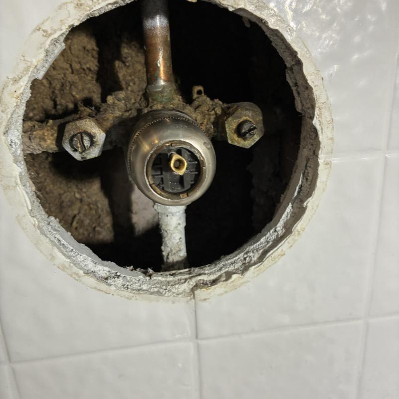 Delta shower faucet valve and plumbing behind tile wall