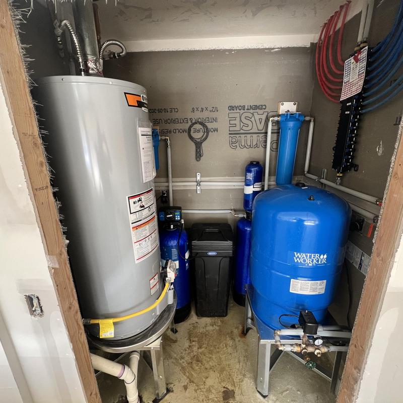 Water Worker pressure tank installation in utility room
