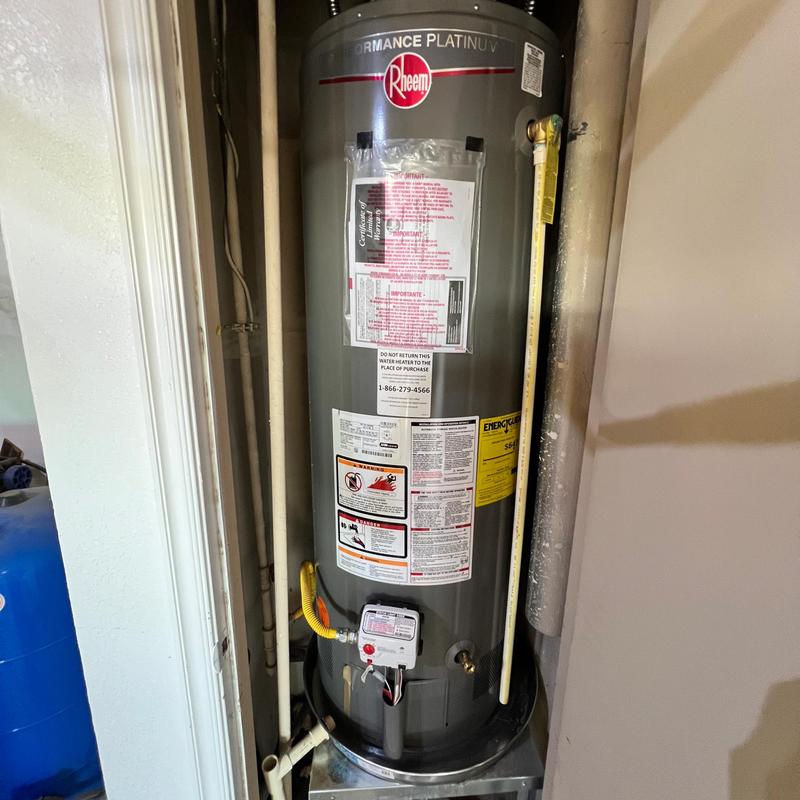 Rheem Performance Platinum natural gas water heater installed
