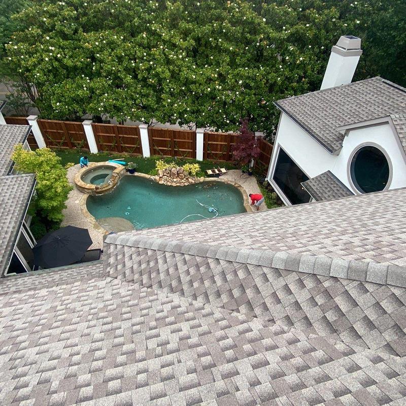 GAF Timberline HDZ shingle roof with backyard pool view GAF Timberline HDZ shingle roof with backyard pool view