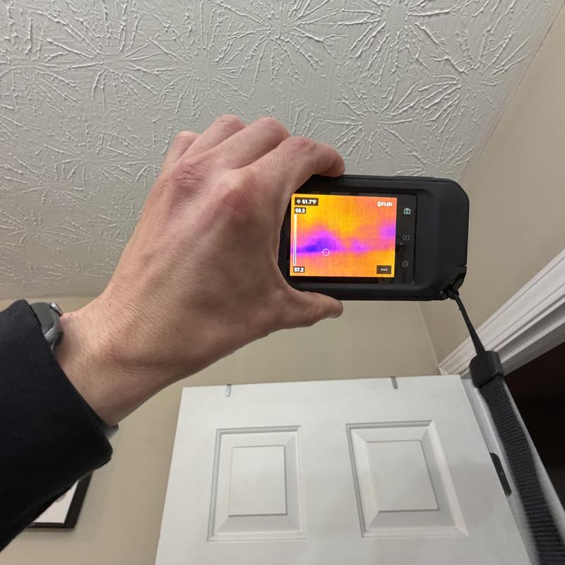 Thermal camera showing ceiling moisture detection