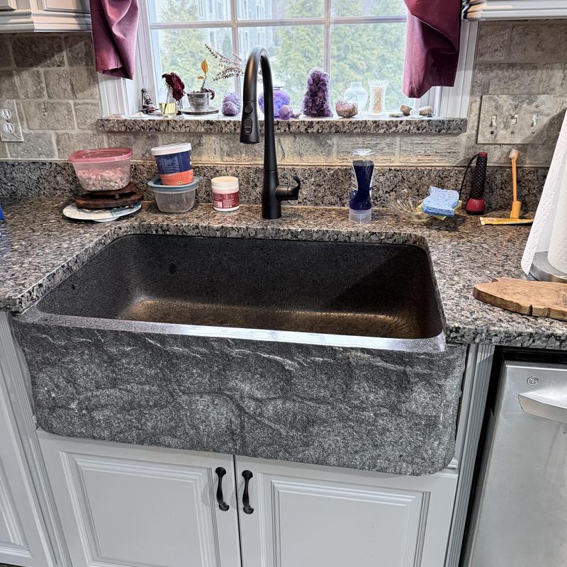 Black Kohler kitchen faucet with granite sink Black Kohler kitchen faucet with granite sink