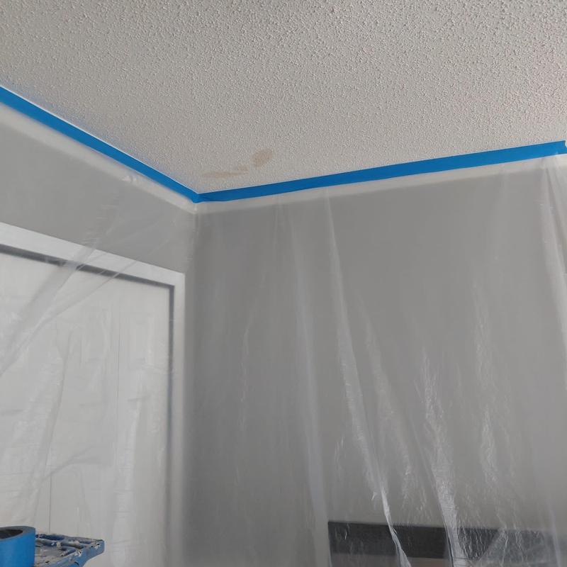 Ceiling stain with prep tape and plastic sheeting