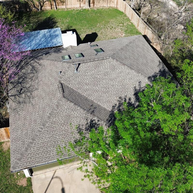 GAF HDZ 30-year shingle roof with skylights and patio cover GAF HDZ 30-year shingle roof with skylights and patio cover