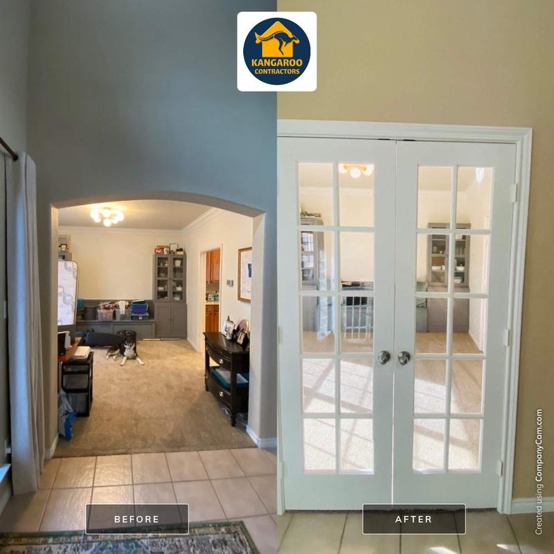 French doors installation showing before and after view French doors installation showing before and after view