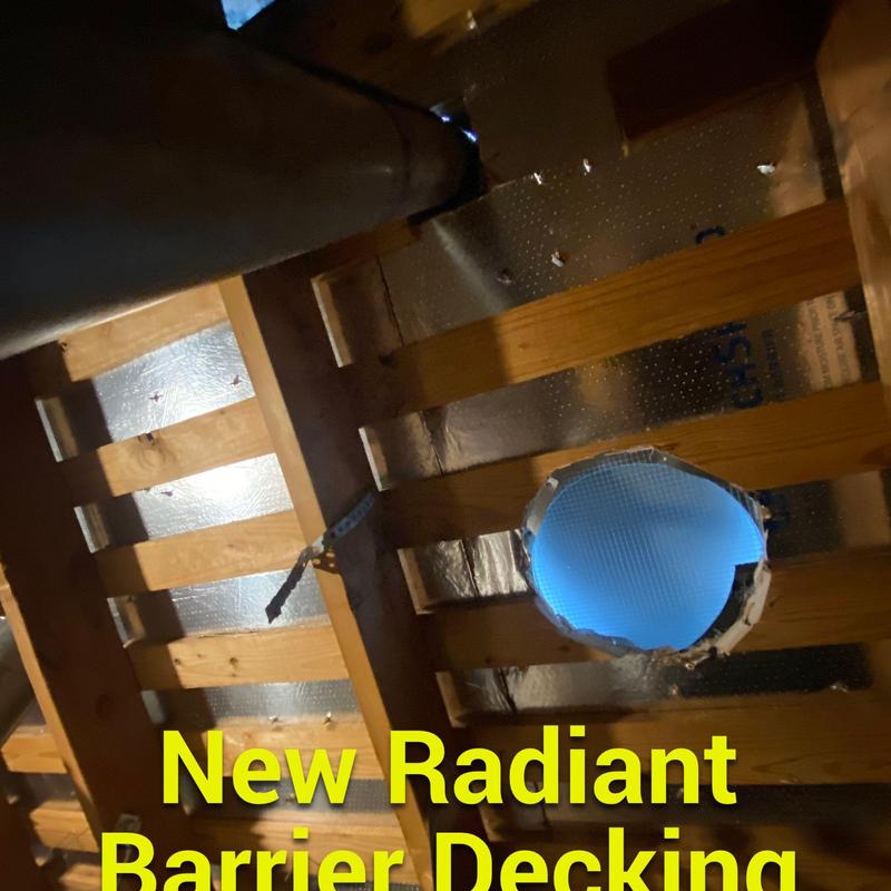 Radiant barrier decking installation under roof joists Radiant barrier decking installation under roof joists