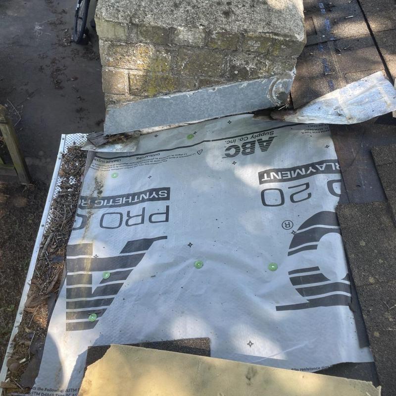 Chimney flashing with synthetic underlayment installed
