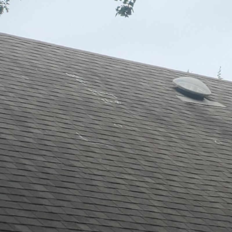 Roof shingles with hail damage near skylight in Terrell TX