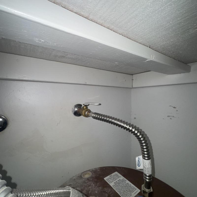 Ball valve and flexible supply line on water heater