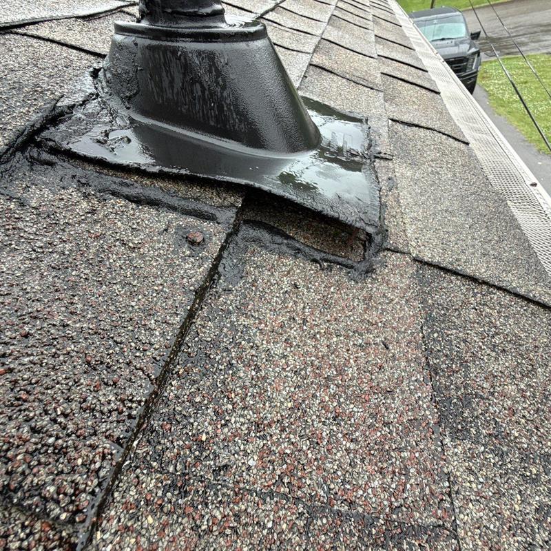 Roof shingle damage and flashing on vent pipe