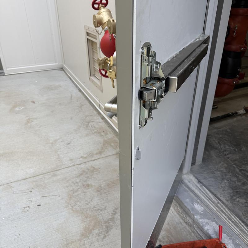 Commercial door panic bar lock installation and keys
