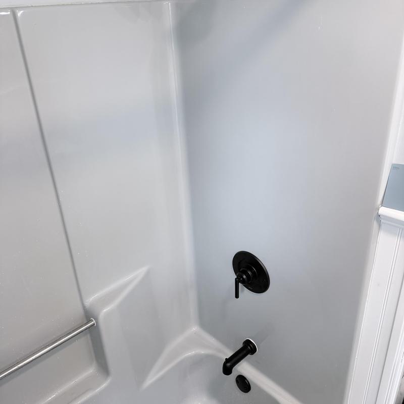 Shower valve and tub spout with lever handle installed Shower valve and tub spout with lever handle installed