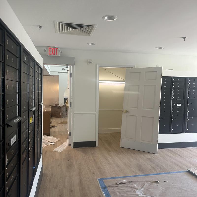 Mailboxes installation in hotel renovation hallway Mailboxes installation in hotel renovation hallway