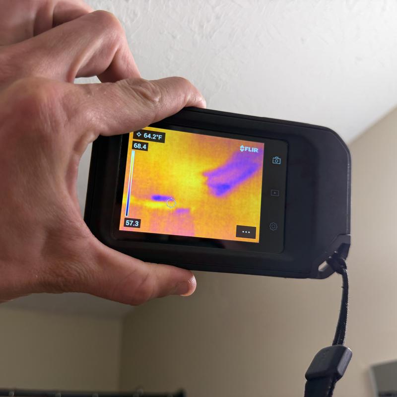 Pipe boot leak thermal imaging inside attic