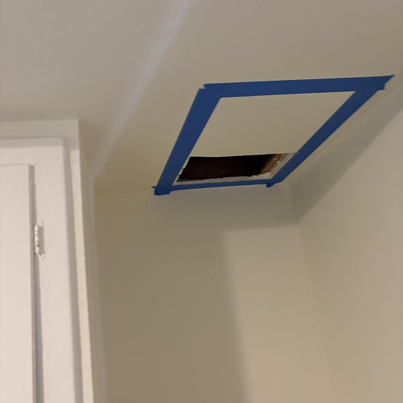 Tub overflow access cut in ceiling for replacement