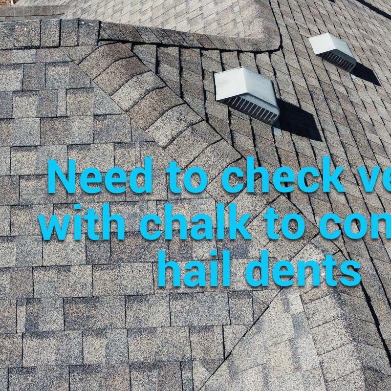 Roof shingles with hail dent inspection and ventilation vents