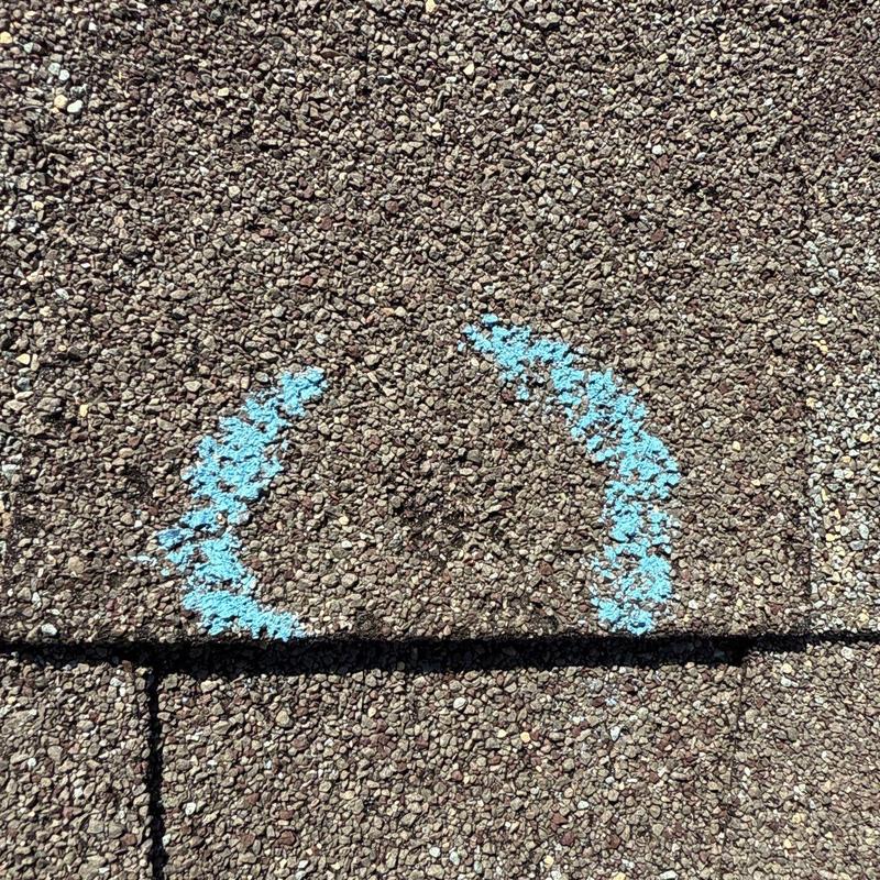 Asphalt shingle marked for hail damage inspection