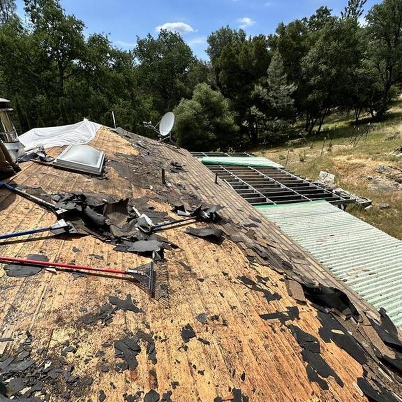 Roof decking with old shingles being removed in Groveland