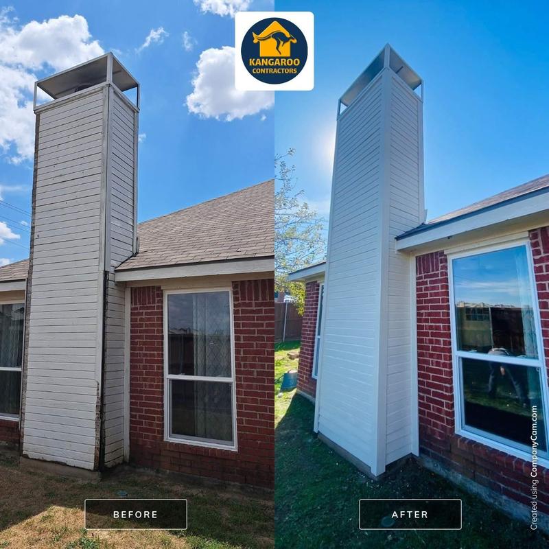 Chimney chase siding and trim replacement before after Chimney chase siding and trim replacement before after