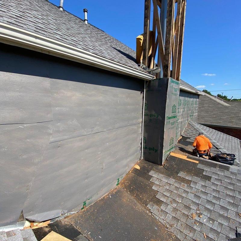 LP SmartSide siding and trim installation near chimney LP SmartSide siding and trim installation near chimney