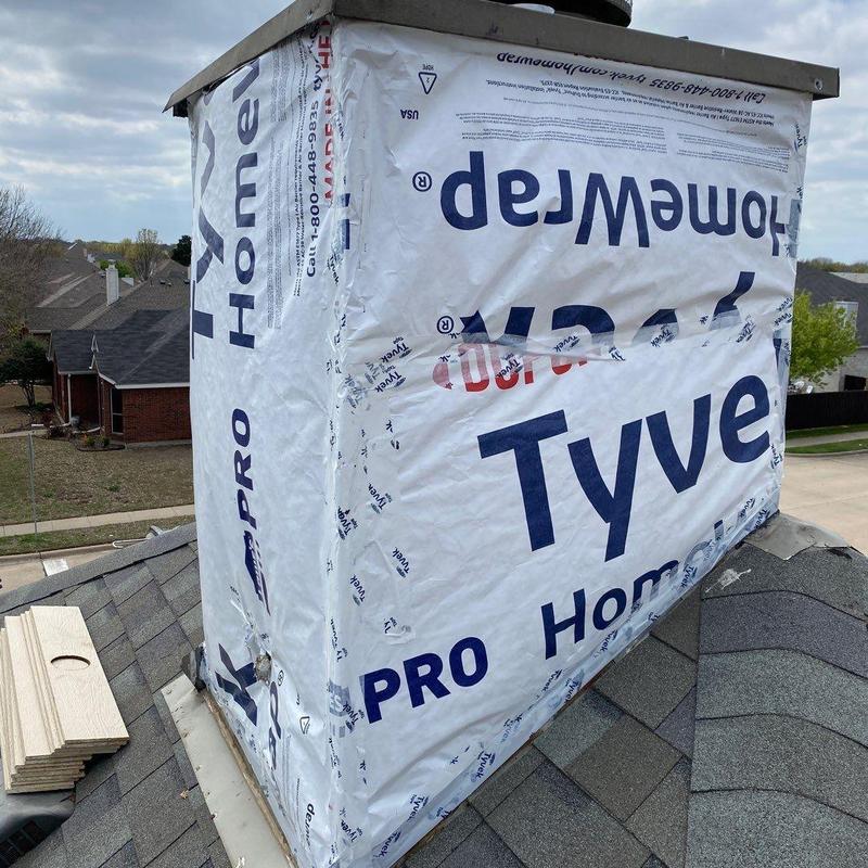 Chimney with Tyvek wrap and new vapor barrier installation Chimney with Tyvek wrap and new vapor barrier installation