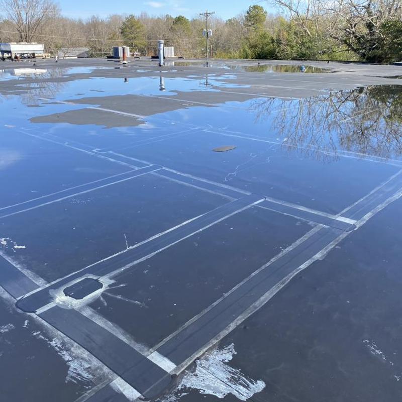 TPO roofing membrane with sealed seams on commercial roof TPO roofing membrane with sealed seams on commercial roof