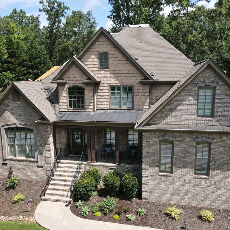 Owens Corning Duration Driftwood roof on brick home