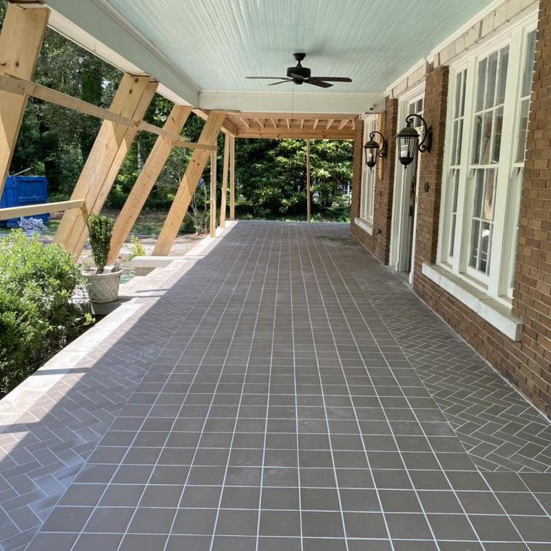 Tile porch flooring with fan and lighting fixtures Tile porch flooring with fan and lighting fixtures