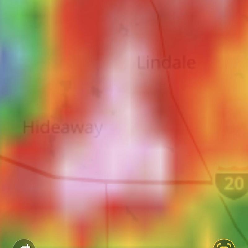 Roof hail damage heat map near Hideaway and Lindale, TX