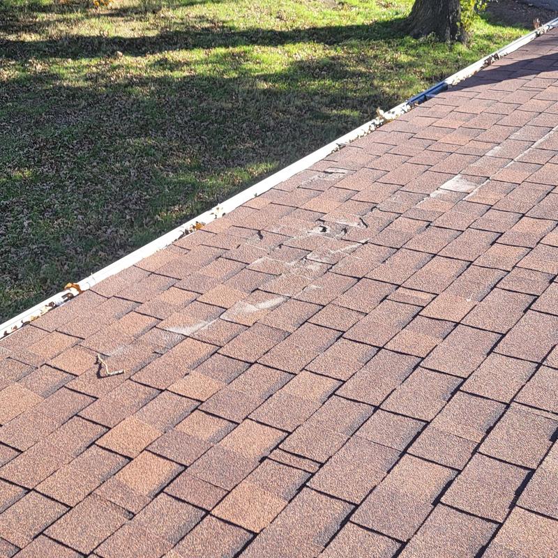 Asphalt shingle roof with hail damage and granule loss