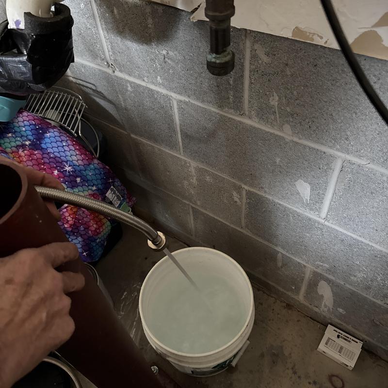 Tankless water heater flushing with hose and bucket