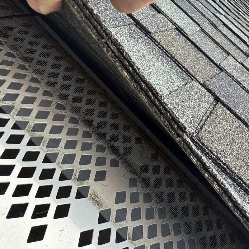 Roof ridge shingles and ventilation mesh detail